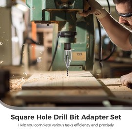 Square Hole Drill Bit Adapter and Square Hole Drill Bit Set, Mortising Chisel Set, Woodworking Mortiser Drill Bit, Mortising Attachment for Drill Press