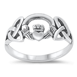 Sterling Silver Women's Celtic Claddagh Irish Ring Unique Band 8mm Size 10