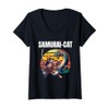 Womens Samurai Cat Dragon V-Neck T-Shirt