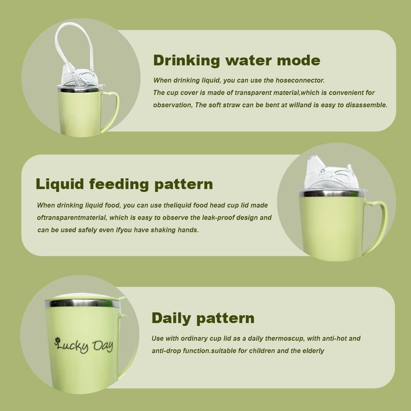 Nzkeuf Elderly Leak-Proof Straw Cup with Handle, 350ml Non-Spill Sippy