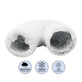H&C VENT Flexible Exhaust Hose, Ventilation Hose with Aluminium, PVC Insulation, Pipe, Flex Hose, Ventilation Outlet, Flex Pipe for Air Conditioners, Tumble Dryers (White, Diameter 125 mm / Length 3