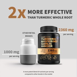 4-in-1 Turmeric and Garlic Supplements with BioPerine – 2360mg Turmeric Ginger Root Capsules with Garlic – High Potency Herbal Blend (120 ct)