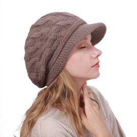 Knit Hat with Brim Boa Back Cap Women's Small Face Effect Cold Protection Warm Up to Ears Casual Autumn Winter Hat