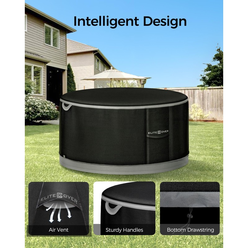 EliteCover Fire Pit Cover Round 32 Inch, 600D Heavy-Duty Waterproof