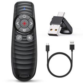 Kammkonb Presentation Clicker Wireless Presenter Remote Clicker for 2-in-1 USB Type C Powerpoint Clicker with Pointer, Rechargeable Presentation Pointer PPT Slide Advancer for Mac/Google Slide/Keynote