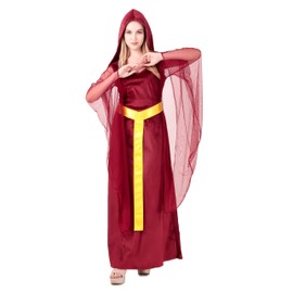 ThePirateDressing Women's Renaissance Medieval Ren Faire Hooded Lace-Up Velvet Trumpet Sleeve Gothic Gown Dress C1826 Maroon Small