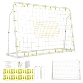 GYMAX Soccer Rebounder, 6.1’ x 4’ Angle-Adjustable Soccer Rebounding Net with All-weather PE net & Metal Frame, Easy Setup Soccer Goal, 2 in 1 Bounce Back Soccer Practice Training for Backyard (White)