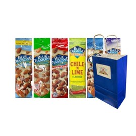 Variety Pack Diamond Almonds 1.5 oz Bags 6-Pack with Blue Paper Gift Bag – Smoked, Seasoned, Roasted, Healthy Snack, Protein-Rich, Gluten-Free, Non-GMO, On-the-Go Nut Assortment