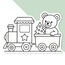 Medium 100mm 'Christmas Train with Teddy Bear' Permanent Sticker Decal for Cars/Windows/Bins/Walls etc (DW00140341)