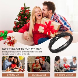 Mens Bracelet with Engraved Flag & “Love You Forever” Message – Adjustable Leather Bracelet with Initial Clasp, Gift Boxed – Stylish Pulseras Para Hombres, Initial Bracelet for Boyfriend, Son, Husband