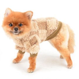 SMALLLEE_LUCKY_STORE Dog Fuzzy Sweater for Small Dog, Patchwork Pet Pullover Sweatshirt with D-ring, Fleece Soft Puppy Outfits Winter Fall Clothes Chihuahua Yorkie Cat Apparel, Brown, XXL