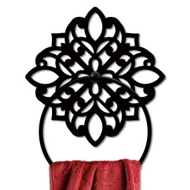 MAYJOYDIY Vintage Floral Metal Towel Ring Antique Style Custom Towel Holder Bath Towel Ring Black Art Towel Rack Wall Mounted for Bathroom Kitchen Towel Hanger Home Decors Gift