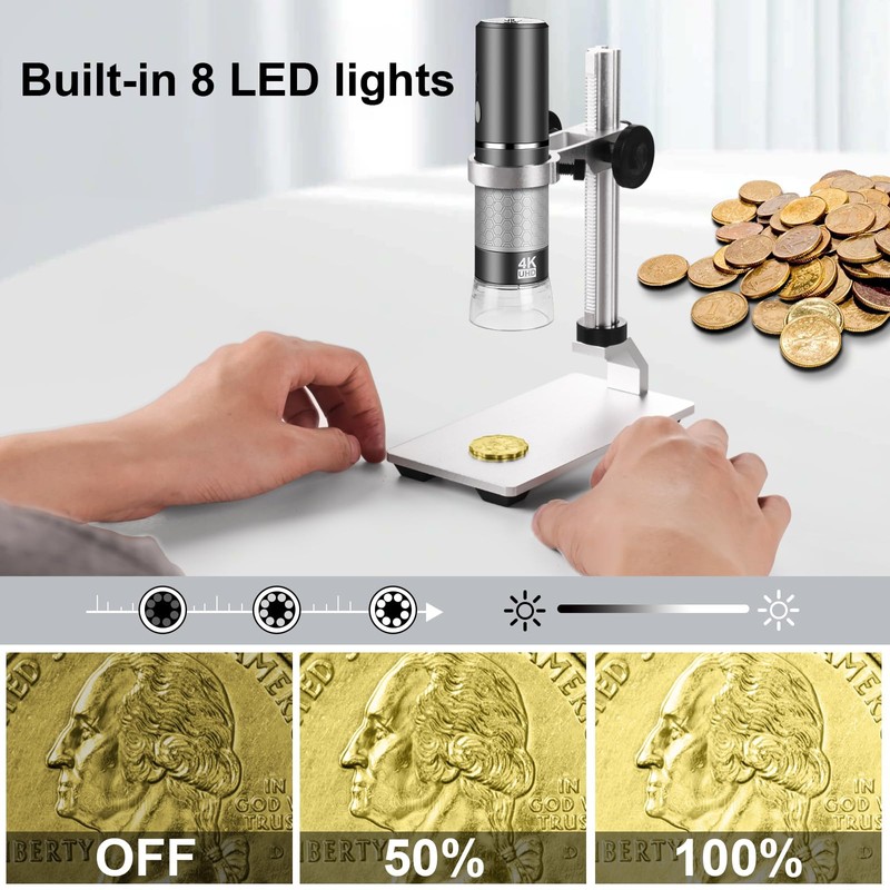 Cainda 4K 3840x2160p WiFi Digital Microscope Camera with Adjustable Metal