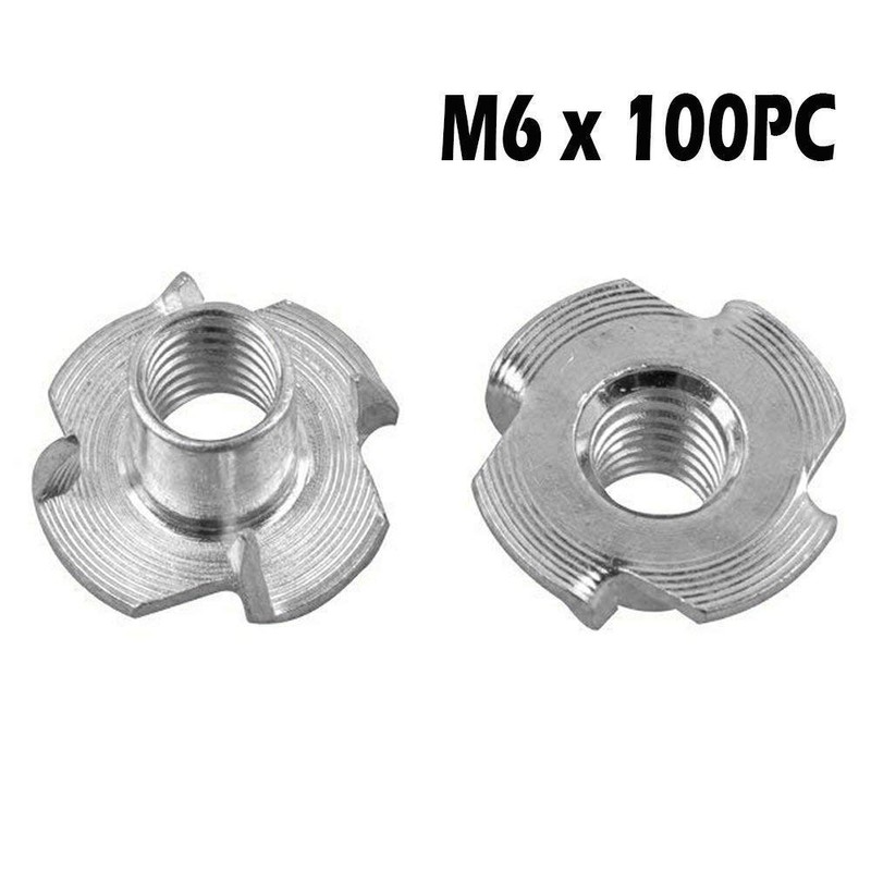 Gasea 100pcs M6 x 8mm T-Nuts 4 Pronged Zinc Plated