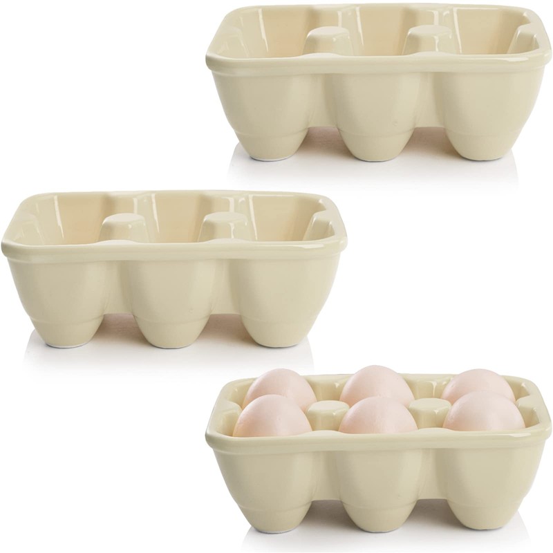 DEAYOU 3-Pack 18 Cups Ceramic Egg Tray, 6-Cup Porcelain Egg