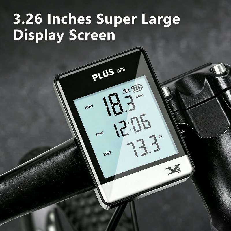 GPS Bike Computer Wireless Cycling Speedometer Odometer, 3.26" LCD Display