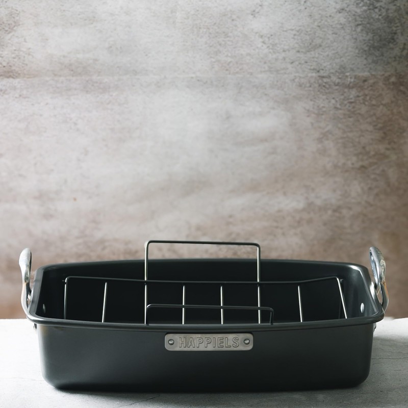 HAPPIELS 17 x 13 inch Roasting Pan with Rack, 20-25