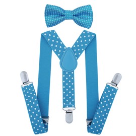 AWAYTR Child Kids Suspenders Bowtie Set - Adjustable Suspender Set for Boys and Girls(25Inches (3 Years to 6 Years),Sky blue Polka dot)