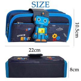 HGSHUO Robot Pencil Case with Large Pencil Cases Robot Pencil Case Boy Pencil Case Teenager School Pencil Case Back to School Zip Pencil Case, blue, Cartoon