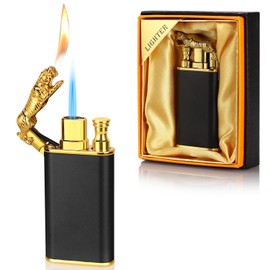 Magic Dual Flame Tiger Lighter, Butane Refillable Torch Lighter Double Flame Tiger Lighter Switchable Windproof Jet & Soft Fire Cool Lighter Creative Gift for Men (Black, Without Gas)