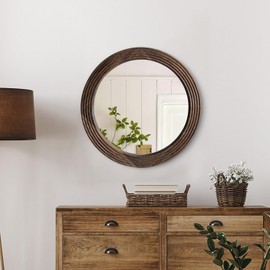 LOSOUR Round Mirror, Farmhouse Decor Solid Wood Frame Wall Circle Mirror, Decorative Mirrors for Bathroom Over Sink, Living Room, Entryway,Bedroom, Entryway, Hallway,Foyer (1, Coffee, 20" L x 20" W)