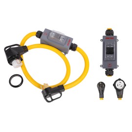 NEMA 14-50P to SS2-50R 6 Feet Hydraulic Magnetic Circuit Breaker ON Off Switch Current Protector Right Angle 90 Degree 120V/240V 50A 4 Prong Plug to 4 Prong Female Outlet Receptacle Power Cord Adapter