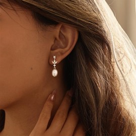 Pearl Earrings for Women Trendy,Dainty Prom Wedding Silver Earring Fashion Pearl Drop Earring Small Cute Silver Stud Earrings for Women Fashion Prom Jewelry Bridal Gifts