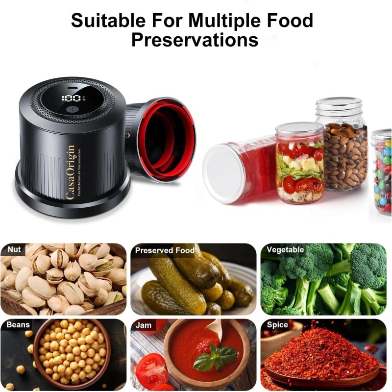 CASA Electric Mason Jar Vacuum Sealer Kit for Wide &