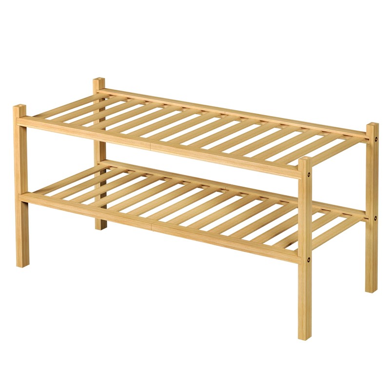 ROMGUAR CRAFT 2 Tier Bamboo Shoe Rack for Closet Free