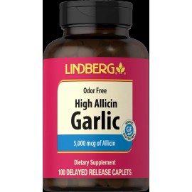 Lindberg Garlic Pills 5000mg | 100 Caplets | High Allicin Odorless Garlic | by Lindburg