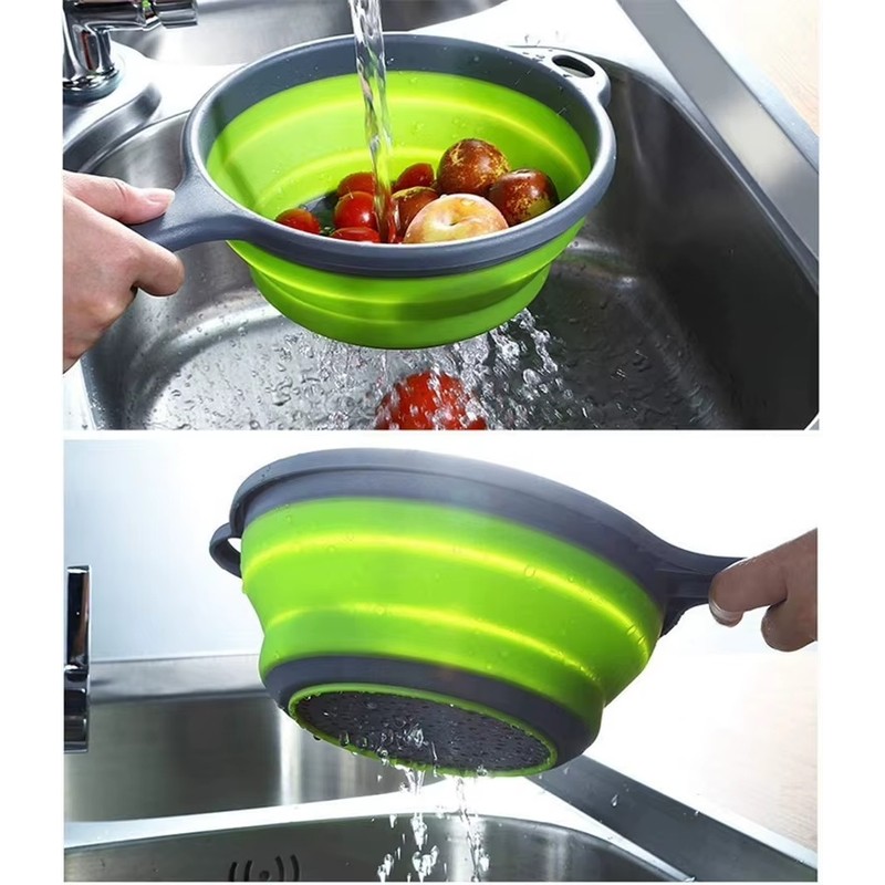 Collapsible Colander with Long Handle for Draining Pasta, Fruits and