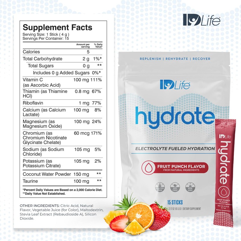 IDLife Fruit Punch Hydrate Drink Powder - Instant Electrolyte Fueled