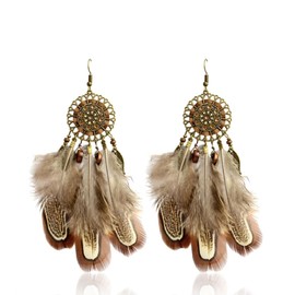 Sharron Renée DHARK RHED Native American Style Beaded and Feathered Dream Catcher Earrings Bohemian Indian Vintage Drop BOHO Hoop-and-Web QTY: 1 Pair