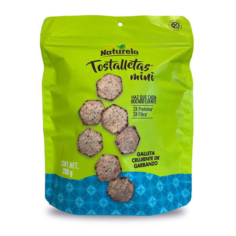 Tostalletas Mini, Galletas Crujientes de Garbanzo y Maíz.