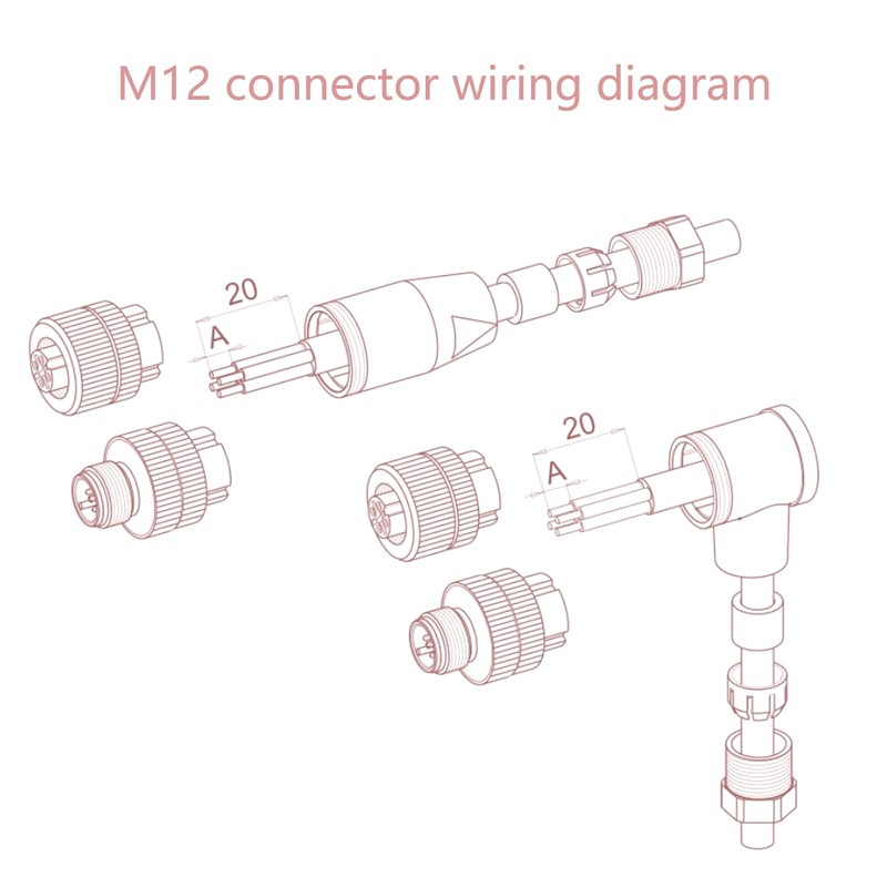 Pack of 5 M12 4-Pin Female Circular Connectors, On-site Mounted
