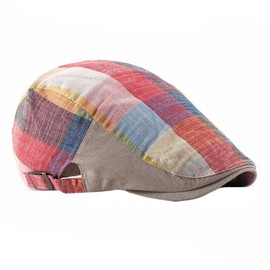 Vobozeany Men's Women's Peaked Cap Cotton UV Protection Spring Summer Flat Caps Colourful Grid Beret Hat Gatsby Newsboy Flat Cap Men's Hat, #1