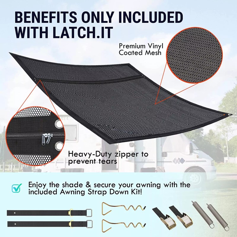 Latch It New Latch it RV Awning Sunshade Front Screen