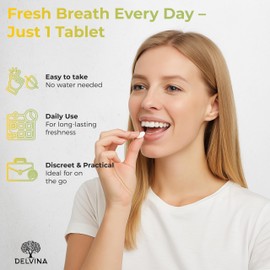 Delvina Bad Breath Treatment for Adults - 90 Vegan Lozenges for Oral Health - Oral Probiotics Tablets with Vitamin D3 for Oral Flora - Fresh Breath - Mint Flavour - 1 Lozenge per Day, 3 Months Supply
