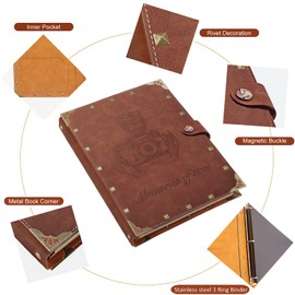 ZEEYUAN Scrapbook Album PU Leather Memory Photo Album 8.5x11 inch, Scrapbooking Supplies Kits for Couples Vintage Travelling Scrapbook Family Scrap Book Christmas Scrapbook 60 Pages