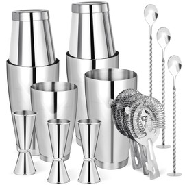 Cocktail Shaker Boston Shaker Set 15 Pcs Professional Bartender Kit Bar Shaker Stainless Steel Drink Shaker Bartending Martini Shaker Tin with 18oz&28oz Mixed Alcohol Shaker Tool for Beginner(Silver)