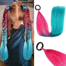 Rainbow Ponytail Extensions With Hair Tie 2 Packs 50g/Pack Coloured Hair Extensions for Braiding 24 inch Colorful Ombre Mermaid Pony Tail Synthetic Hair Extensions for Girl Women S22