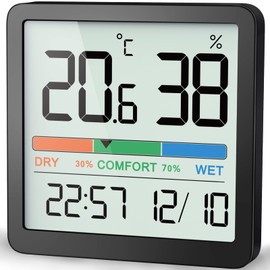 NOKLEAD Thermo-Hygrometer, Digital Hygrometer, Indoor Thermometer, Wall Mounted, Table Stand, Magnetic Comfort Display, Date Clock Included, LCD Large Screen, White, Rainy Season Protection, Heatstroke Prevention, Skin Moisturizing, Influence Protection,