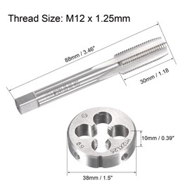 TOP-VIGOR M12 x 1.25mm Metric Tap and Die Set, Machine Thread Screw Tap with Round Threading Die, Heavy Duty Tap & Die Kit for DIY, Repair, Cutting External and Internal Thread