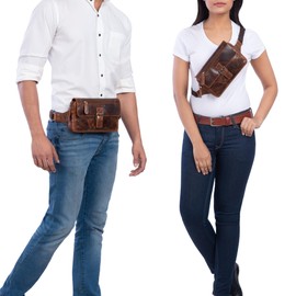 STILORD 'Ian' Vintage Belt Bag Leather Men Women Waist Bag Bumbag for Festival Travel Party Concert Pouch Bag Fanny Pack in Genuine Leather, Colour:Zamora - Brown