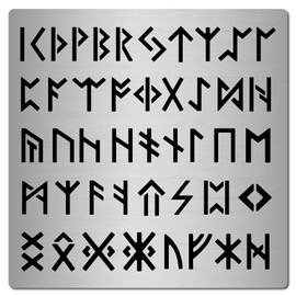 GORGECRAFT 6.3 Inch Metal Runes Stencil Wicca Stainless Steel Ancient Alphabet Elder Futhark Plantillas Abecedarios Painting Template for Painting, Wood Burning, Pyrography and Engraving Crafts