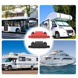 4 Stud Power Distribution Block, 2Pcs Bus Bar Terminals Power Distribution Block with Cover, M8 Screw 4 Terminal Bus Bar DC 48V 250A for Marine Automotive and Solar Wiring