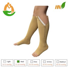 HealthyNees Seniors Care 15-20 mmHg Zipper Compression Leg Calf Open Toe Socks (Nude, 3X-Large)