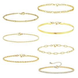 Carreneu 7 Pieces Bracelet Gold Women's Bracelet Gold Bracelet Women's Bracelets Gold Women's Jewellery Gold Golden Bracelets Adjustable Fashion Jewellery Bracelet Set Waterproof Gold Jewellery for