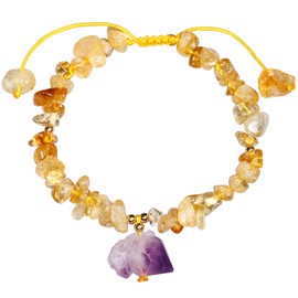 Jewboo Chip Reiki Raw Amethyst Rose Quartz Crystal Bracelet for Women Chakra Tumbled Healing Crystals and Gemstones Yoga Meditation Stone Bracelets Adjustable (Citrine)