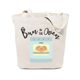 The Cotton & Canvas Co. Food Pun Reusable Grocery Bag and Farmers Market Tote Bag, Bun in the Oven, 1